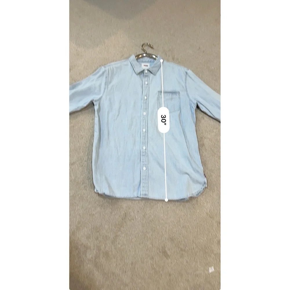 Levis Mens‎ Light Wash Chambray Denim Button Down Shirt Large Long Sleeve Pocket